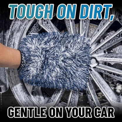 Chemical Guys, The Dually Dual-Fiber Wet-Dry Microfiber Wash Mitt, Blue | Dual-fiber mitt holds thick suds for washing and flips to a plush side for drying, scratch-free, single mitt - size: 1 Pack, style: Wash Mitt