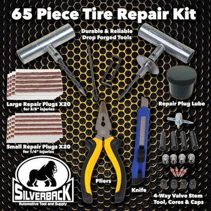 Silverback Automotive Tire Plug Kit for Car, Truck, Off-Roading, 4x4's, Motorcycle, Trailers, ATV, Tractor, Jeep. Professional-Grade Tire Repair Kit with Plugs. Heavy Duty Tire Repair Kit.