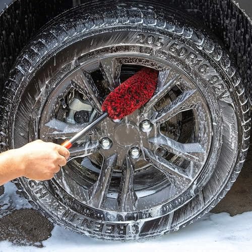 Soft Brsuh Wheel Brushes Set (3 Pack) - 3 Szie Synthetic Soft brsuhie Brush, 1x Car Detail Brush, Wheel Soft brsuhies Cleaning Brush for Car Rim Wheel Washing… - color: Red Handle