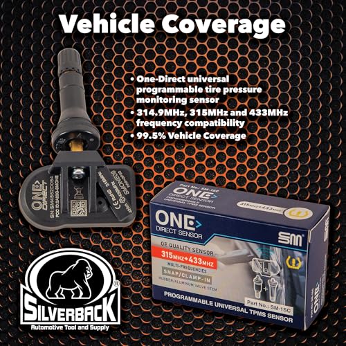 Silverback Automotive One-Direct TPMS Programmable Sensor Set of 4. Multi Frequency (314.9MHz + 315MHz + 433MHz) OE-Level TPMS Sensor Programmable by Any Ateq Mfg. TPMS Tool. (Rubber Valve Stems) - size: 4 Pack with No Tool