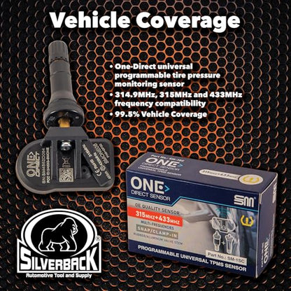 Silverback Automotive One-Direct TPMS Programmable Sensor Set of 20. Multi Frequency (314.9MHz + 315MHz + 433MHz) OE-Level TPMS Sensor Programmable by Any Ateq Mfg. TPMS Tool. (Rubber Valve Stems) - size: 20 Pack with No Tool