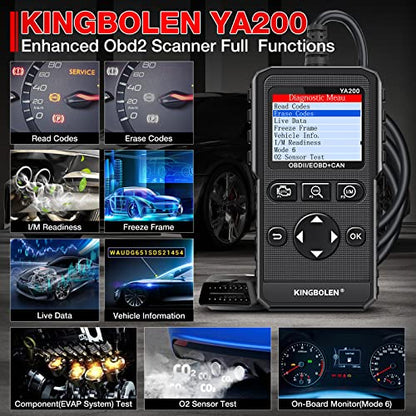 KINGBOLEN YA200 OBD2 Scanner, Car OBD2 Code Reader Check Engine Light, Car Scanner OBDII Full Functions with Voltage Test OBD2 Scanner Diagnostic Tool for All OBDII CAN Protocol Cars Since 1996 | Car Scanner OBDII Full Functions with Voltage Test OBD2 Sca