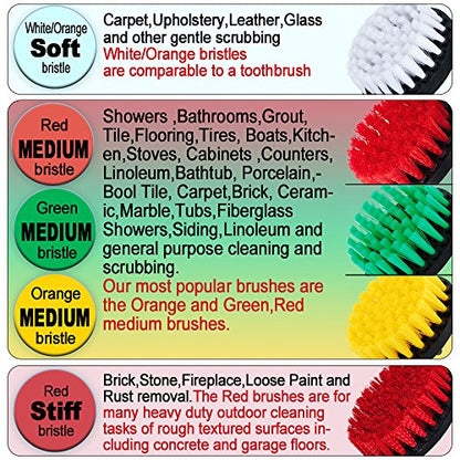 HIFROM Drill Brush - 4 inch Power Drill Attachment Medium Duty Scrubbing Stiffness Scrub Cleaning Brush for Bathroom Surfaces Tile Grout Showers Hard Water Stains Rust Mineral Marble Grout - color: Green