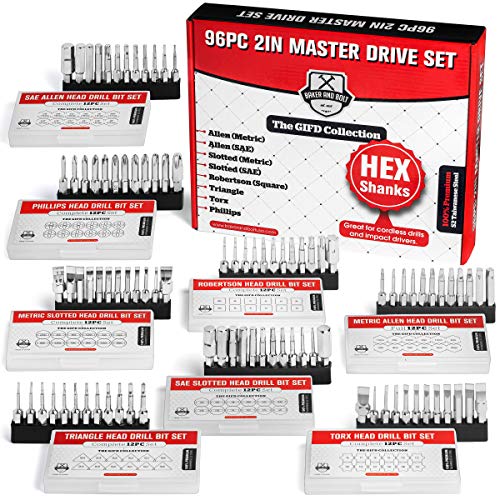 96pc Master Screwdriver Bit Set- Full Driver Set- Phillips, Robertson, Allen (Metric), Allen (SAE), TORX, Slotted (SAE), Slotted (Metric)- Magnetic Hex Shank Drill Bits- The Full GIFD Collection - style: 96PC MASTER SET