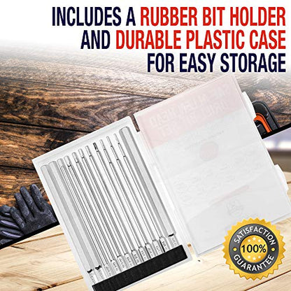 Baker and Bolt 12-Piece 6" Long Hex Head Allen Wrench Drill Bit Set – Impact Ready, S2 Steel, SAE, 1/4" Hex Bit Set with Storage Case - style: Long Allen