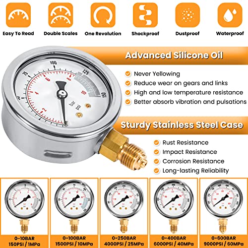 Hydraulic Pressure Test Kit with 5 Gauges 13 Test Couplings 14 Tee Connectors 5 Test Hoses for Excavator Construction Machinery 10/100/250/400/600bar 150/1500/4000/6000/9000PSI - style: 5 Gauges 27 Test Couplings