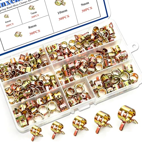 150Pcs Spring Band Hose Clamps Assortment Kit,5 Sizes Fuel Line Hose Clamps,Low Pressure Air Clip Strap Clamp for Silicone Vacuum Hose Clamp Fuel Line Clamps (6mm 7mm 8mm 9mm 10mm) - color: Gold-150pcs