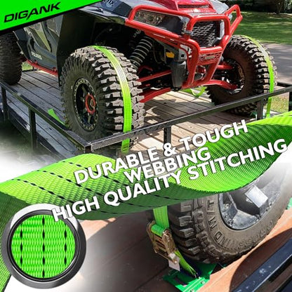 E Track Wheel Chock Tie Down Kit, 2in*15ft Heavy Duty Straps for Car Trailer UTV ATV, Ratchet Tie Downs With Tire Straps (2 Pack)