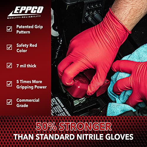 EPPCO Grease Bully 7-Mil Red Nitrile Gloves Disposable Powder Free, Latex Free Textured Superior Grip Glove for Mechanics - style: Large, Case of 1000