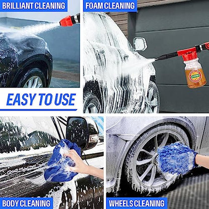 16 IN 1 Car Wash Foam Gun,Adjustable Hose Wash Sprayer for Car/Garden Clean | with 2.5 to 6 Bars Foam Blaster, Garden Hose Car Foam Sprayer, Use with 1/2” Quick Connector, Car Accessories Foam Blaster - color: White