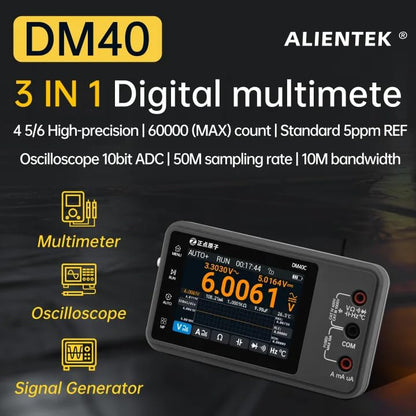 DM40A/B/C Digital Multimeter 59999 Counts, 4.5-Digit Rechargeable 3 in 1 Handheld Oscilloscope Multimeter Signal Generator,50M Sample Rate, Diode Test Automotive Tools (DM40C)