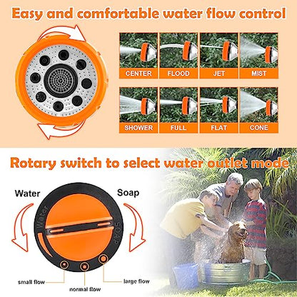 Upgrade Dog Washing Hose Attachment, 8 Spray Patterns Dog Wash with 3.5oz 100cc Soap Dispenser, Dog Washing Gloves, Dog Bath Brush, Suitable for Watering Plant, Patio, Cleaning, Showering Pet - color: Orange