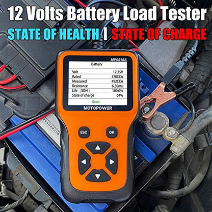 MOTOPOWER MP0515A 12V Car Battery Load Tester with MP00205C 12V 800mA Battery Charger Maintainer