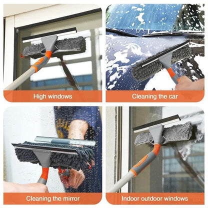 Eazer Window Squeegee Cleaner Tool, 2-in-1 Window Cleaning Kit with 62'' Extension Pole, Window Washer Equipment for Cars, Indoor & Outdoor Glass - Includes 2 Microfiber Cloths - size: 62inch