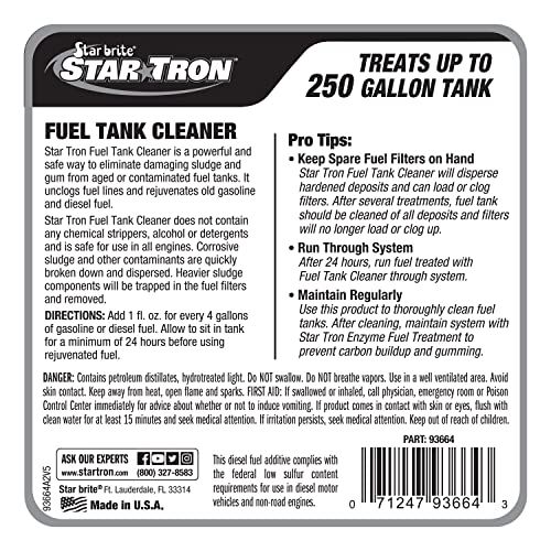 Star Tron Fuel Tank Cleaner – Removes Sludge, Varnish & Other Deposits – Helps Restore Performance of Old, Stale Fuel – Concentrated Formula for Gasoline and Diesel Tanks - style: 64 Ounce