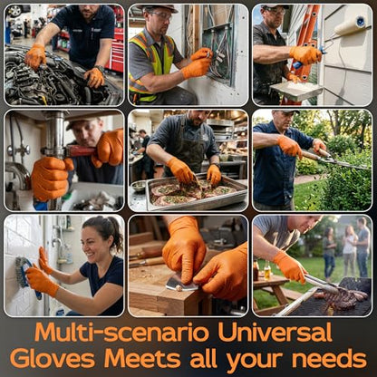 HEAVY DUTY 8 Mil Orange Nitrile Gloves, Diamond Textured Disposable Industrial Mechanic Rubber Gloves 1000PCs - size: Medium
