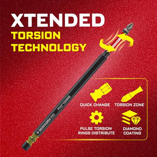 Geinxurn 6Pcs Diamond Coated Impact Screwdriver Bit Set, 6 Inches #2 Phillips Power Driver Bits, Magnetic S2 Steel PH2 Screwdriver Bits Set with Tubes Package - style: 6"-PH2-6PC
