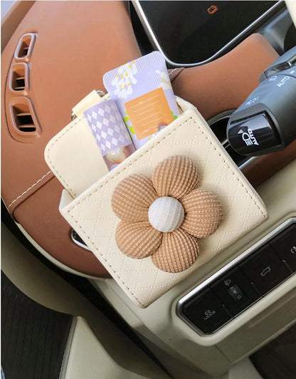 2pcs Flower Patterned PU Leather Car Storage Box, Lightweight and Portable, Glove Box Organizer, Vehicle Interior Decoration