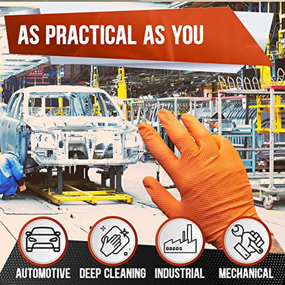 8 Mil Orange Nitrile Gloves Mechanic Grade, Oil & Chemical Resistant, Heavy-Duty Disposable for Auto Repair - size: Medium