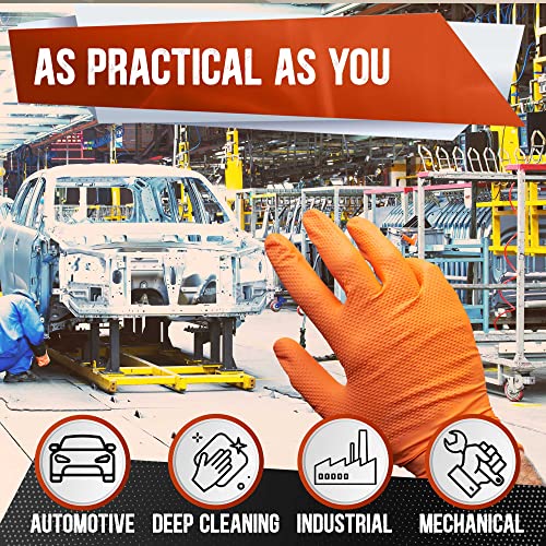 8 Mil Orange Nitrile Gloves Mechanic Grade, Oil & Chemical Resistant, Heavy-Duty Disposable for Auto Repair - size: Large