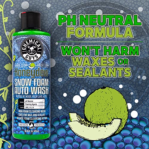 Chemical Guys, Honeydew Snow Foam Car Wash Soap for Foam Cannons, 1 Gallon | High-foaming pH-balanced suds for cannons, guns or buckets, gentle on wax and coatings, fresh honeydew scent - size: 128 Fl Oz (Pack of 1), style: SOAP