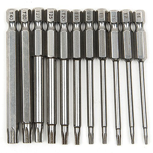 Yakamoz 11 Pcs Magnetic T6-T40 Torx Head Screw Driver Bit Set Security Tamper Proof Star 6 Point Screwdriver Drill Bits Tools with 1/4 Inch Hex Shank | 3 Inch Length - color: 11pcs/ 75mm