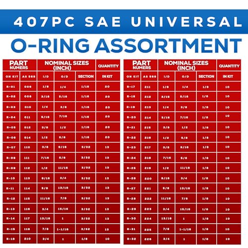 SAE Metric Rubber O-Ring Washer Assortment Kit, Automotive Storage Case, Mini Pick and Hook Set