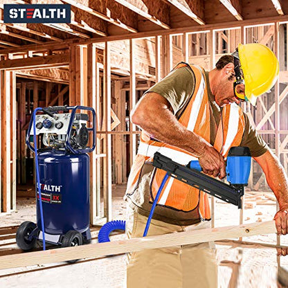STEALTH 20 Gallon Air Compressor, Ultra Quiet, Oil-Free and Long Life Cycle,1.8 Hp Large Air Compressor with Rubber Wheels (Blue, SAQ-12018) - style: Electronic