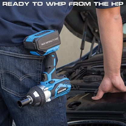 Neiko 10878A 1/2-Inch-Drive High-Torque Cordless Electric Impact-Wrench Kit with 20-Volt Lithium-Ion Charging Battery and 4 1/2-Inch-Drive Sockets - style: 1/2" Impact Wrench