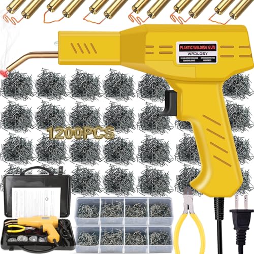 Plastic Welder Kit, 1200PCS Staples, Hot Stapler for Bumper Repair | 1200PCS Mixed Staples, Rust-Proof Stainless Steel, Portable Toolbox, Built-in LED, Ergonomic Grip, 5-Year Warranty, DIYers - color: Yellow