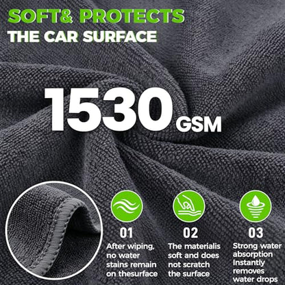 3-Piece Car Wash Kit: 2 Scratch-Free Chenille Microfiber Wash Mitts + 1 Large 400GSM Drying Towel, Lint-Free Auto Cleaning Set for Cars Trucks SUVs RVs | 2 Scratch-Free Chenille Washing Glove + 1 Large 400GSM Drying Towel, Lint-Free Auto Cleaning Set for