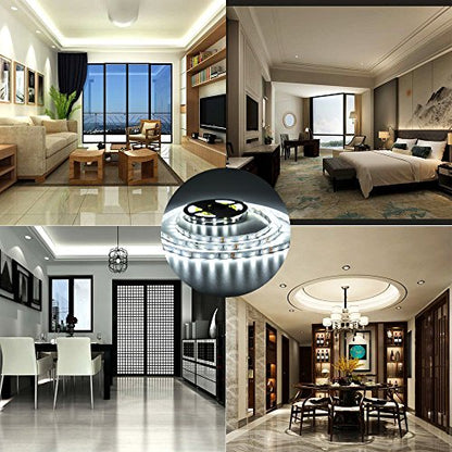 Daylight White LED Strip Lights, 12V16.4ft 300LEDS Flexible Tape Light for Hallway, Staircase, Bookshelf, Under Cabinet, Non Waterproof, Not Include Power Adapter - color: Daylight White Without Adapter