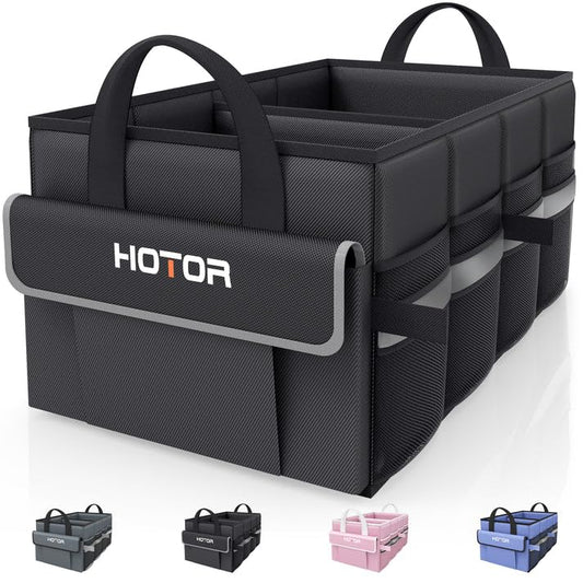HOTOR Trunk Organizer - Collapsible Car Organizer for SUV, Sedan & Van | with 5 Pockets, Car Organization with Sturdy Base Panel for Car Accessories, Black, 2 Compartments, 21.3" x 12.6" x 10.6" - color: Black, size: Medium