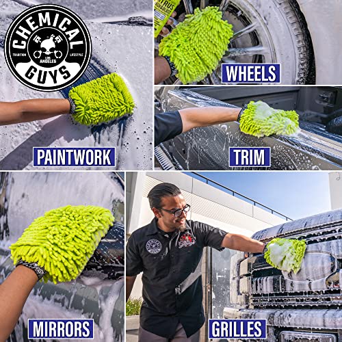 Chemical Guys, Chenille Scratch-Free Microfiber Wash Mitt, Lime Green, 3 Pk | Soft chenille microfiber mitts hold thick suds and trap grit for safe, scratch-free contact washing, three pack - size: 3 Pack