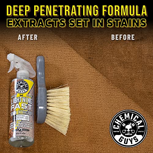 Chemical Guys SPI_191_16B Carpet & Upholstery Stain & Spot Remover Bundle - (1) 16 fl oz Lightning Fast Stain Extractor & (1) Nifty Detailing Brush, (Cars, Trucks, SUVs, RVs, Home, Interior, Pets)