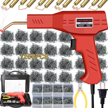 Plastic Welder Kit, 1200PCS Staples, Hot Stapler for Bumper Repair | 1200PCS Mixed Staples, Rust-Proof Stainless Steel, Portable Toolbox, Built-in LED, Ergonomic Grip, 5-Year Warranty, DIYers - color: Red