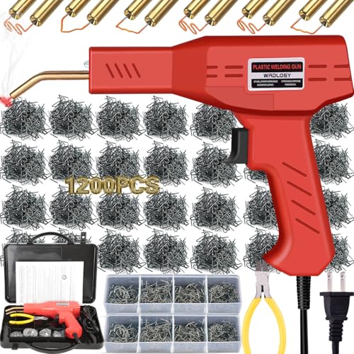 Plastic Welder Kit, 1200PCS Staples, Hot Stapler for Bumper Repair | 1200PCS Mixed Staples, Rust-Proof Stainless Steel, Portable Toolbox, Built-in LED, Ergonomic Grip, 5-Year Warranty, DIYers - color: Red