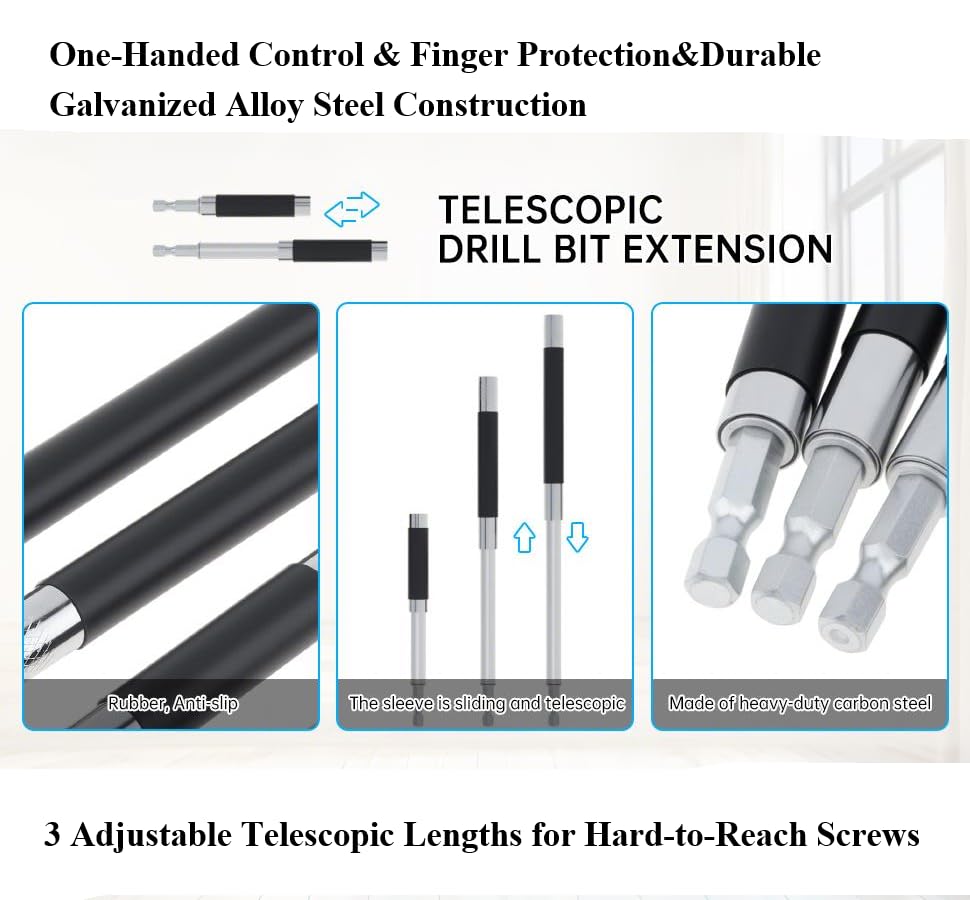ChgImposs 3pcs/set Scalable Magnetic Screw Drive Guide Drill Bit Tip Holder, 3.15"/4.72"/5.51"(80/120/140mm) Screwdriver Bit Holder Extension Bar Adapter, Drill Bit Guide Rod Adapter