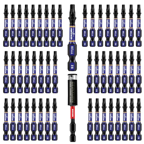 Geinxurn 2 In. Security T20 Impact Magnetic Screwdriver Bit Set, 51 Pieces #20 Torx Head Power Bit Set, S2 Alloy Steel Hollow Star Bit Set with 1 Pcs Impact Bit Holder - size: 2"-51PCS, style: TT20