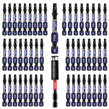 Geinxurn 2 In. Security T20 Impact Magnetic Screwdriver Bit Set, 51 Pieces #20 Torx Head Power Bit Set, S2 Alloy Steel Hollow Star Bit Set with 1 Pcs Impact Bit Holder - size: 2"-51PCS, style: TT20