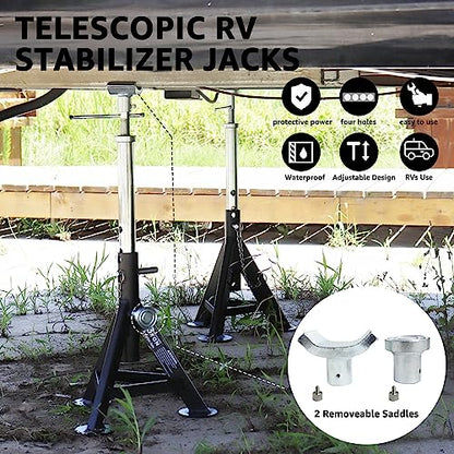 BESTOOL RV Supports Stabilizer Jacks, Travel Trailer Stabilizer Jacks Camper Jack Stands from 17.3" to 30." 1 Pair Capacity 12000 lbs, 2 Pack - color: Black-Dual head RV stabilizer jacks/2PC