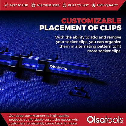 Olsa Tools 1/2-Inch Drive Aluminum Socket Organizer with Locking End Caps - Professional Quality Socket Holder - BLUE - PART 1174 - color: Blue, size: 1/2-Inch Drive