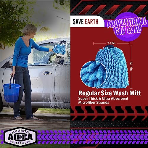 AIDEA Car Wash Mitt Microfiber, 1PK, Car Wash Brush, Blue, 7.12''X10.14'' | Scratch Free Lint-Free Premium Chenille Microfiber Mitt, Cleaning Supplies, Regular Size - color: Blue, size: 1PK-7.12''X10.14''