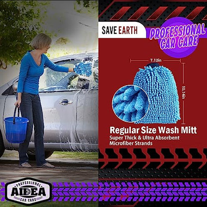AIDEA Car Wash Mitt Microfiber, 1PK, Car Wash Brush, Blue, 7.12''X10.14'' | Scratch Free Lint-Free Premium Chenille Microfiber Mitt, Cleaning Supplies, Regular Size - color: Blue, size: 1PK-7.12''X10.14''