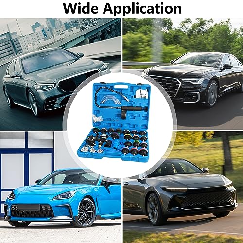 28 Pcs Universal Radiator Pressure Tester, Vacuum Type Cooling System Tool Kit w/Carrying Case, Coolant Pressure Tester Kit, Coolant Vacuum Refill Kit for Cooling System Blue