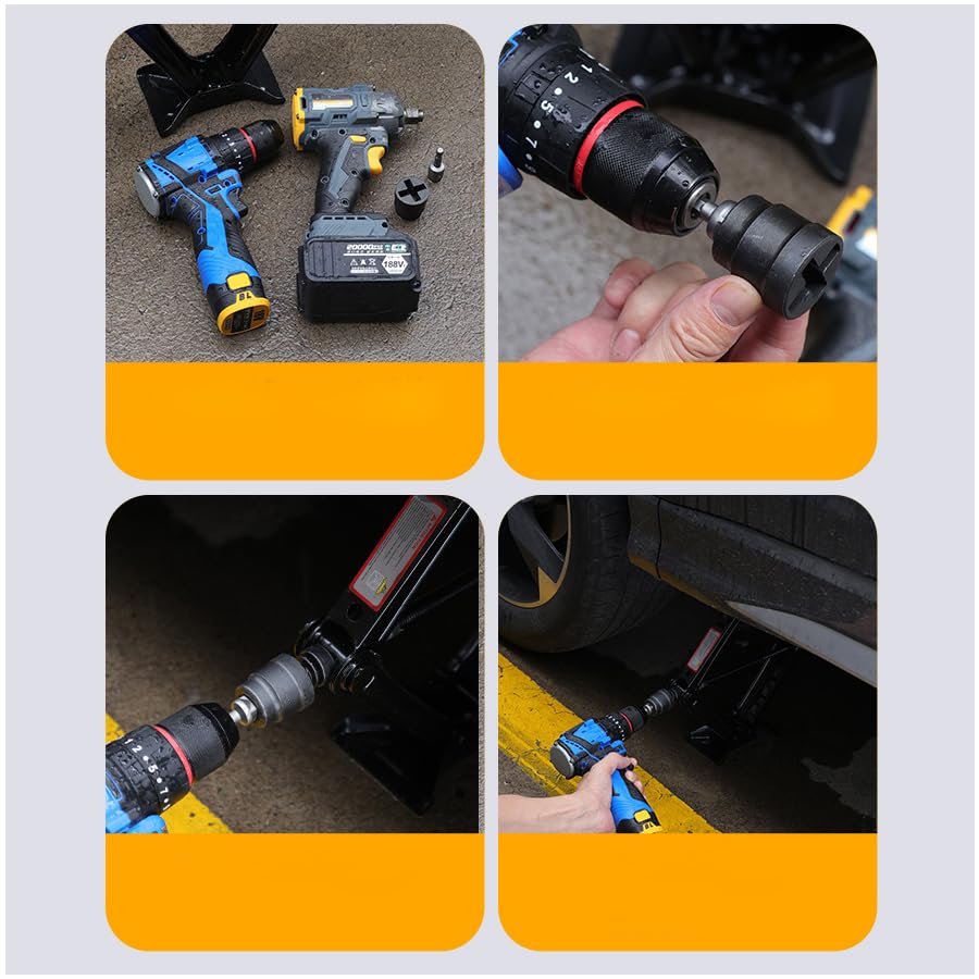 2 Pack Scissor Jack to Impact Driver Adapter Instead of Car Jack Ratchet Wrench for 1/2 Inch Impact Wrench 1/4" Hex Electric Screwdriver Cordless Drill Power Tool Scissor Lift Jack Car Kit
