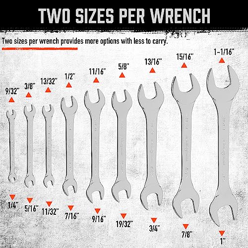 HORUSDY Thin Wrenches Set | SAE | 9-Piece | Including 1/4" - 1" | Bike Wrench Set | Thin Open End Wrench Set with Rolling Pouch - size: SAE 9-Piece