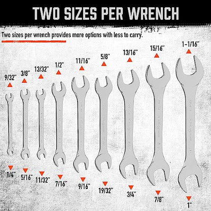 HORUSDY Thin Wrenches Set | SAE | 9-Piece | Including 1/4" - 1" | Bike Wrench Set | Thin Open End Wrench Set with Rolling Pouch - size: SAE 9-Piece
