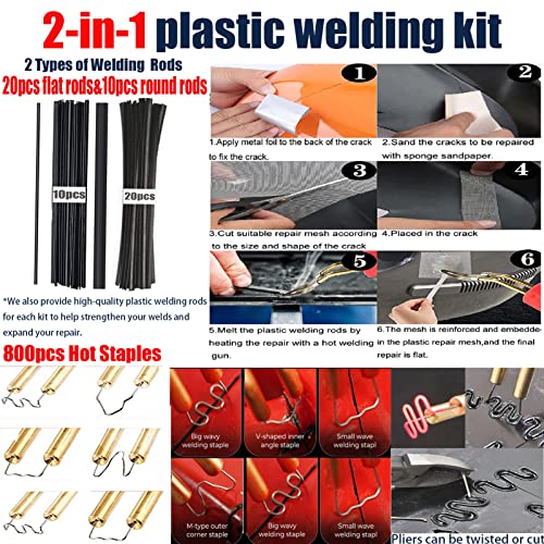 Upgraded 220W Plastic Welder Bumper Repair Kit for Car Bumper Crack Repairs | 2-in-1 Plastic Welding Kit 800PCS Hot Staples & 30pcs Plastic Welding Rods,Hot Stapler Plastic Repair Kit (Blue) - color: Blue, size: 220w
