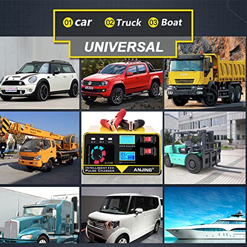 12V 24V Car Battery Charger, 15A Lead-Acid Lithium Battery Charger, Smart Trickle Charger Maintainer, Deep Cycle Battery Repair Charger Automotive Desulfator for Car Motorcycle Truck Boat Lawn Mower - color: 2) - 12V/24V 15Amp (Yellow)